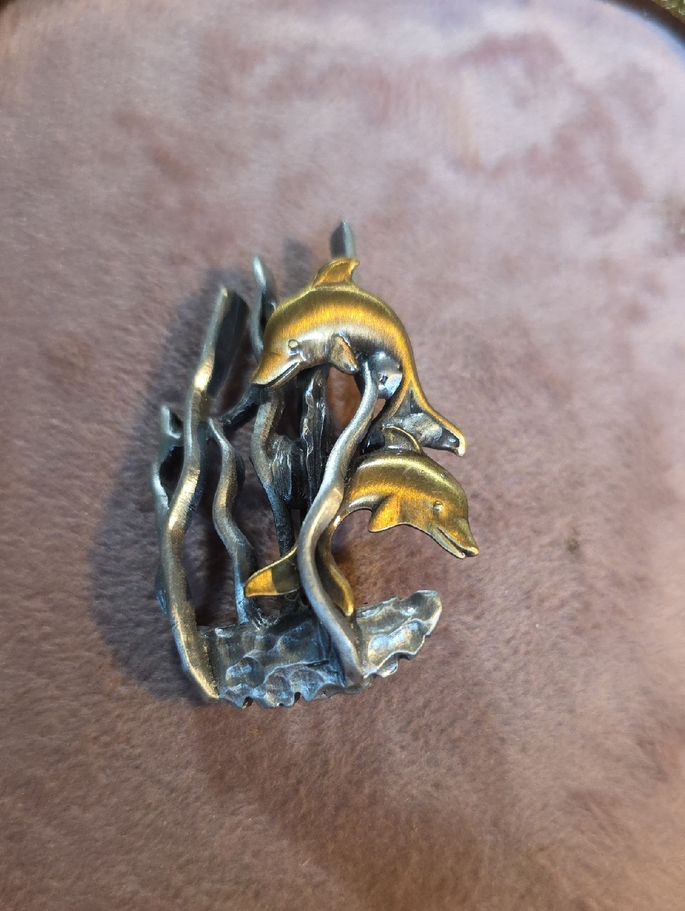 Vintage Golden Century Inc. Mixeed Metal Dolphin Brooch
